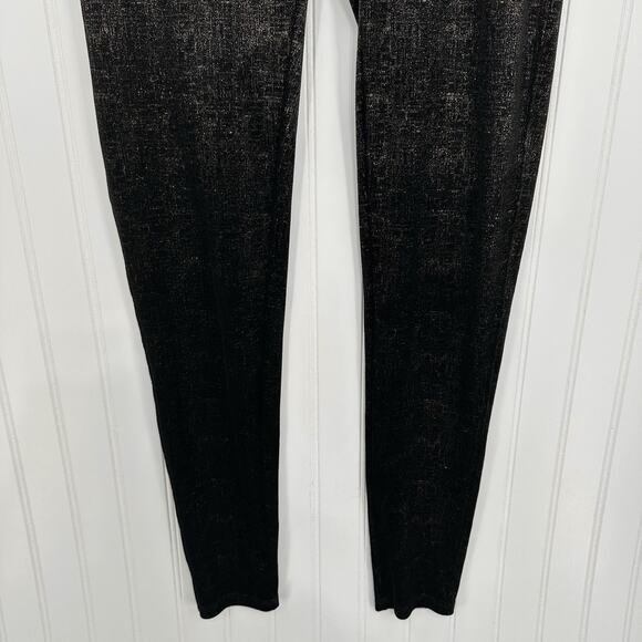 Spanx Leggings Women Velvet Shine Pants Black Gold Metallic Pull On Slimming EUC - Picture 4 of 13